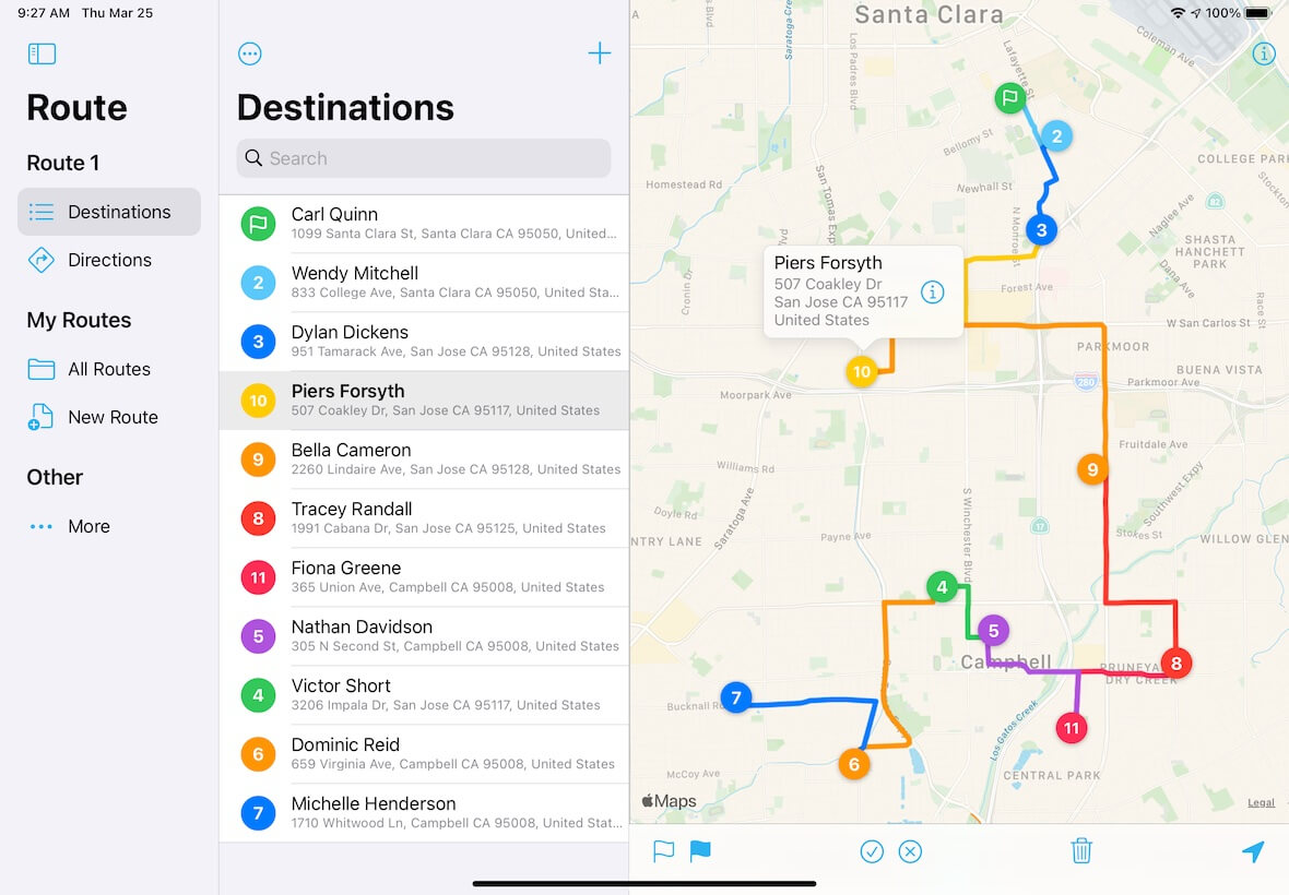 Hauptansicht der Außendienstmanagement-Schnittstelle von Droppath mit Tools zur Technikerplanung und Routenplanung