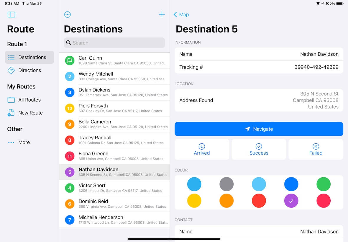 Erweiterte Ansicht der App-Schnittstelle zur Terminplanung von Hausbesuchen von Droppath mit optimierten Routen für unabhängige Hauspflegeanbieter