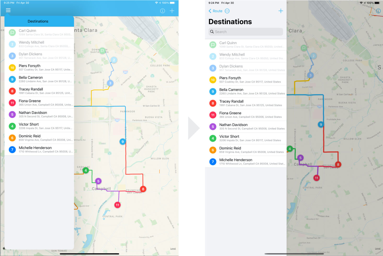 Vorherige Version der App-Oberfläche für Routenplaner von Droppath, die die Entwicklung unserer Software zur Planung von Lieferrouten zeigt