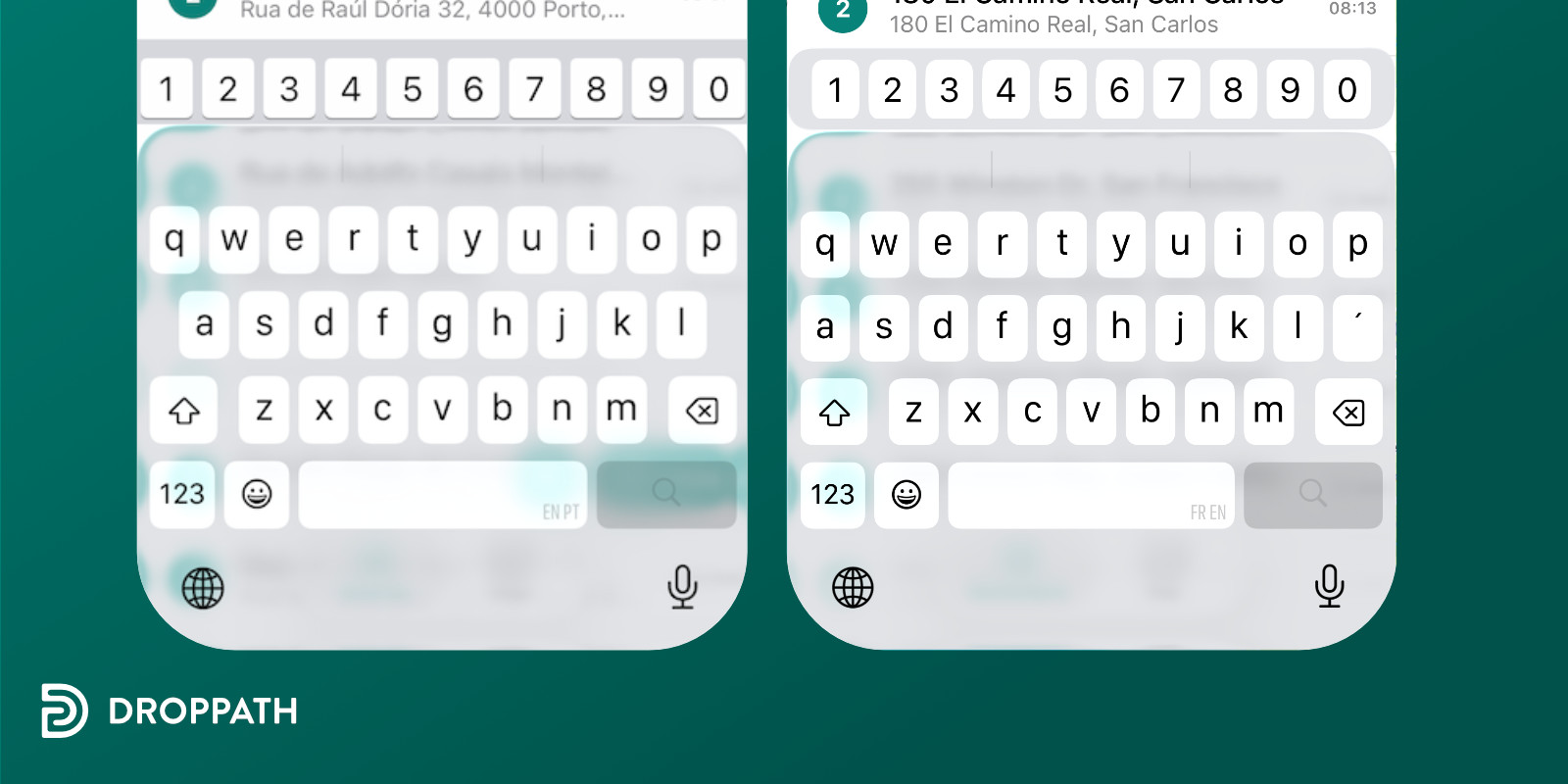 Capture d&rsquo;écran de Droppath présentant les chiffres au-dessus du clavier